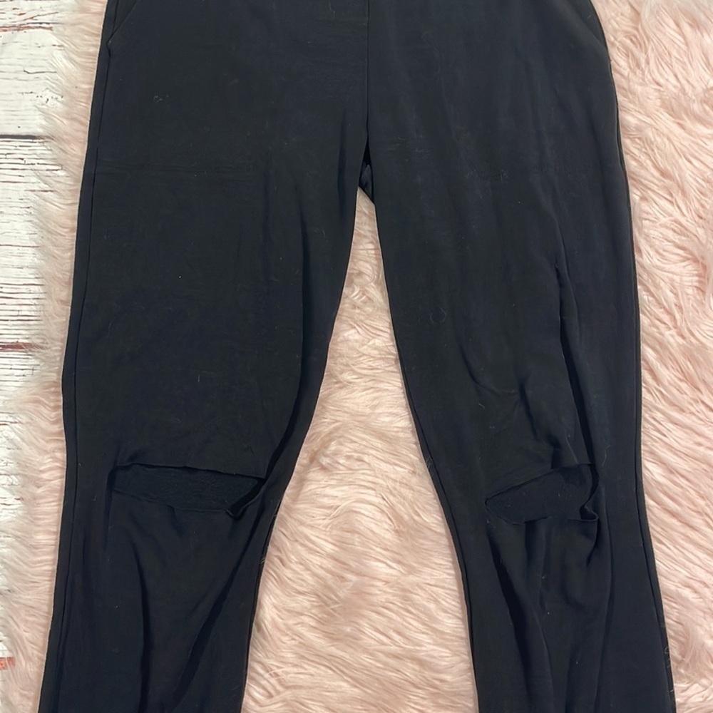 Beyond Yoga Black Slit Open Knee High Rise Lounge Joggers - Picture 3 of 9